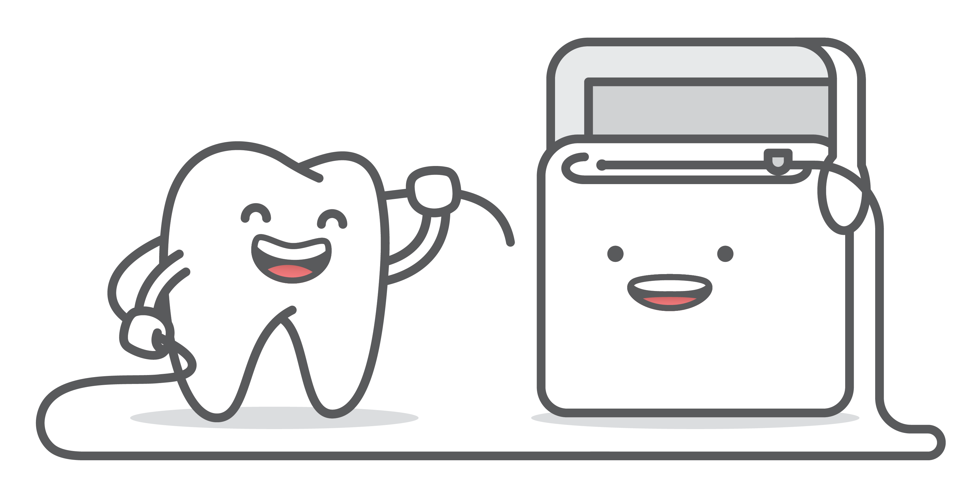 Smiling cartoon tooth and dental floss 